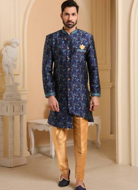 Archies Heavy Jacquard Silk Digital Print Wedding Wear Indo Western Mens Collection